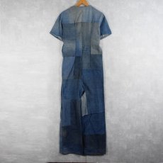 画像2: 70's〜 パッチワーク 半袖 デニムオールインワン (2)