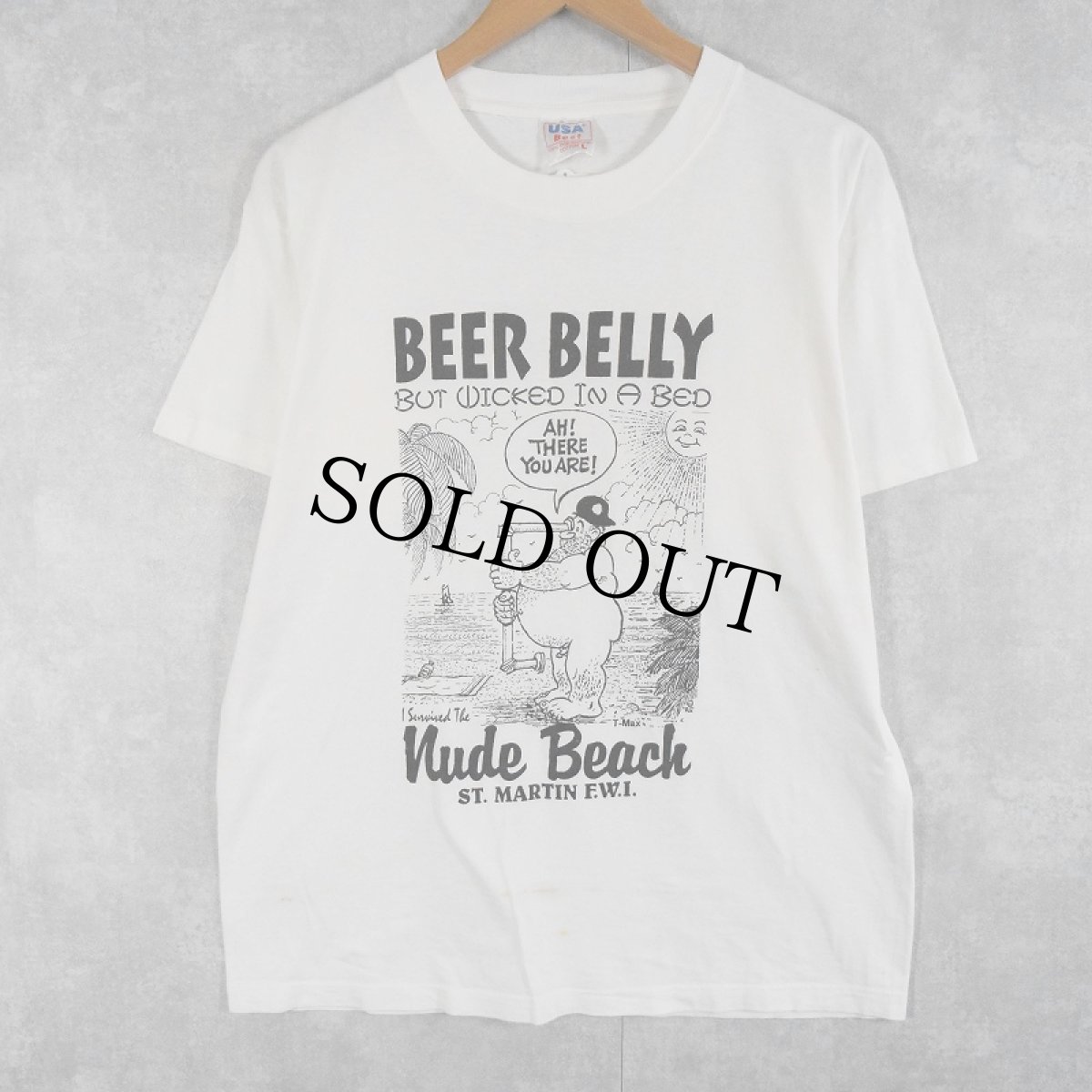 画像1: "BEER BELLY" シュールイラストTシャツ L (1)