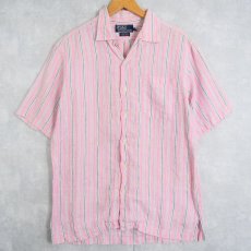 画像1: POLO Ralph Lauren "CALDWELL" リネン ストライプ柄オープンカラーシャツ S (1)