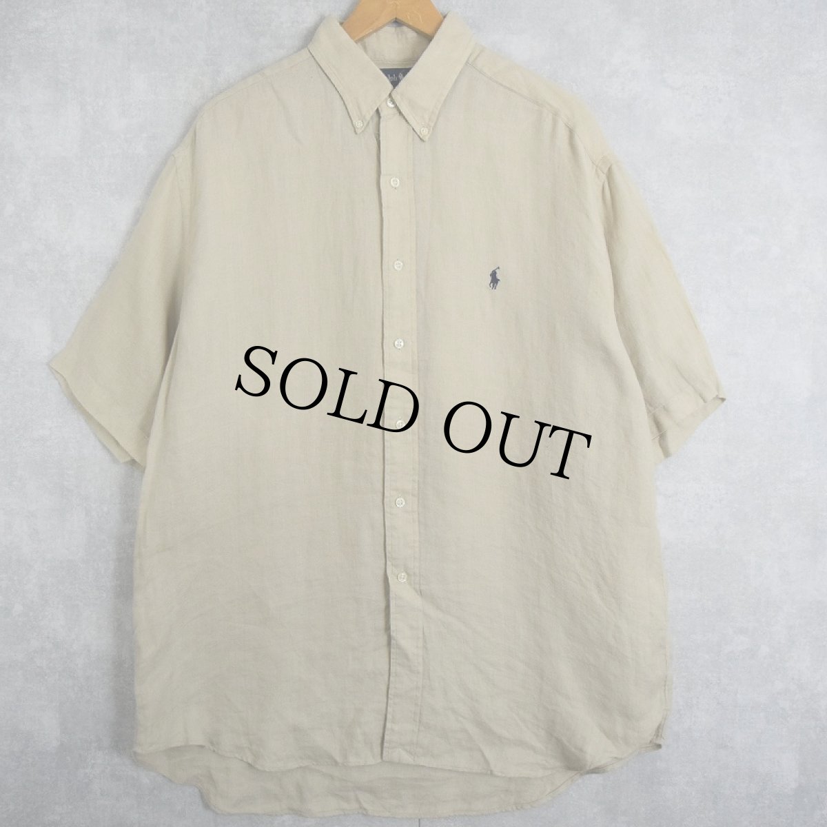 画像1: Ralph Lauren "BLAKE" ヘリンボーン織り リネンボタンダウンシャツ L (1)