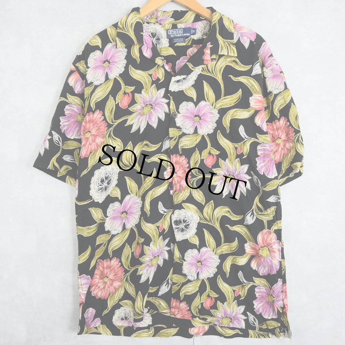 画像1: POLO Ralph Lauren "CLAYTON" 花柄レーヨンハワイアンシャツ M (1)