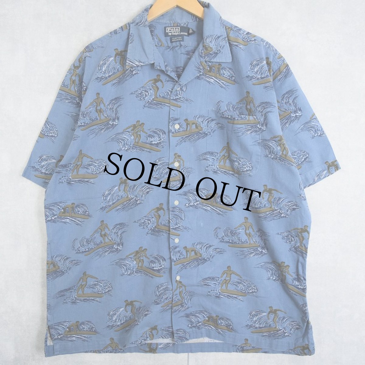 画像1: POLO Ralph Lauren "CLAYTON" サーフ柄 コットンハワイアンシャツ L (1)
