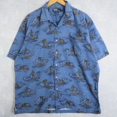 画像1: POLO Ralph Lauren "CLAYTON" サーフ柄 コットンハワイアンシャツ L (1)