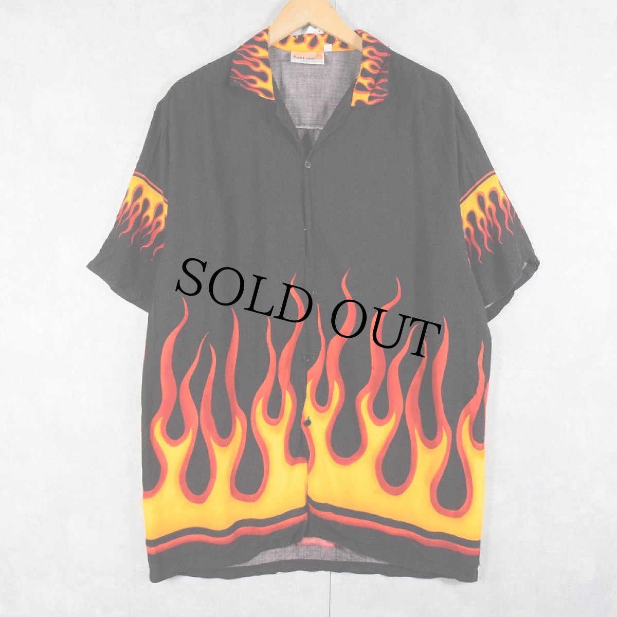 画像1: FLAME WEAR ファイヤーパターン レーヨンオープンカラーシャツ XL (1)