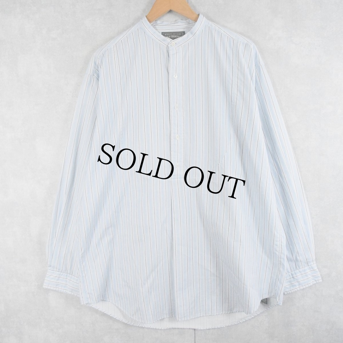 画像1: 【SALE】 80〜90's Ralph Lauren POLO COUNTRY マルチボーダー柄 コットンバンドカラーシャツ L (1)