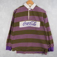 画像1: 80's Coca-Cola マルチボーダー柄 ロゴプリント ラガーシャツ  (1)