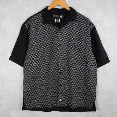 画像1: 90's Nat Nast 格子柄刺繍 シルクシャツ BLACK L (1)