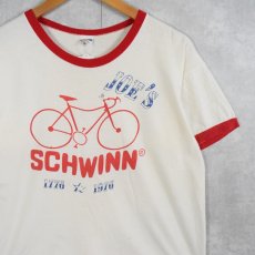 画像1: 70's Champion USA製 バータグ "SCHWINN" 自転車プリントリンガーTシャツ L (1)