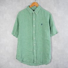 画像1: Ralph Lauren "CLASSIC FIT" ギンガムチェック柄 リネンボタンダウンシャツ L (1)