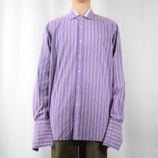 画像2: Ralph Lauren Purple Label ITALY製 "ポニー無し" ストライプ柄 マチ付き コットンドレスシャツ 16 1/2 (2)