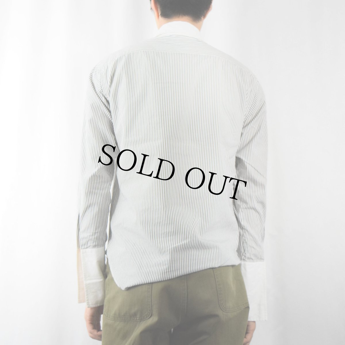 画像3: Ralph Lauren Purple Label "ポニー無し" ストライプ柄 マチ付き コットンドレスシャツ size2 (3)