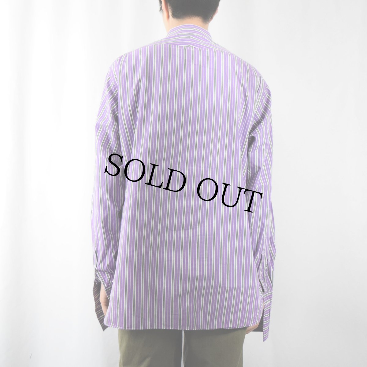 画像3: Ralph Lauren Purple Label ITALY製 "ポニー無し" ストライプ柄 マチ付き コットンドレスシャツ 16 1/2 (3)