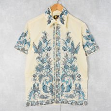 画像1: オリエンタル柄 ポリエステル×コットンシャツ M (1)