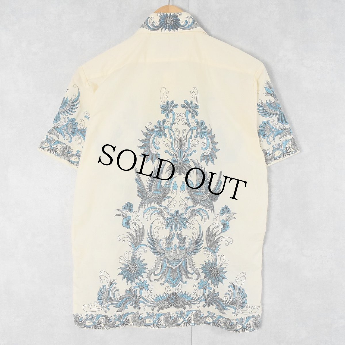 画像2: オリエンタル柄 ポリエステル×コットンシャツ M (2)