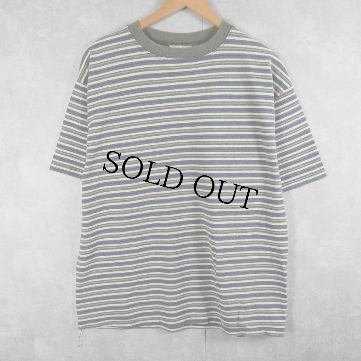 画像1: 90's BALE DYED ORIGINALS USA製 マルチボーダー柄 鹿の子Tシャツ L (1)