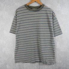 画像1: 90's BALE DYED ORIGINALS USA製 マルチボーダー柄 鹿の子Tシャツ L (1)