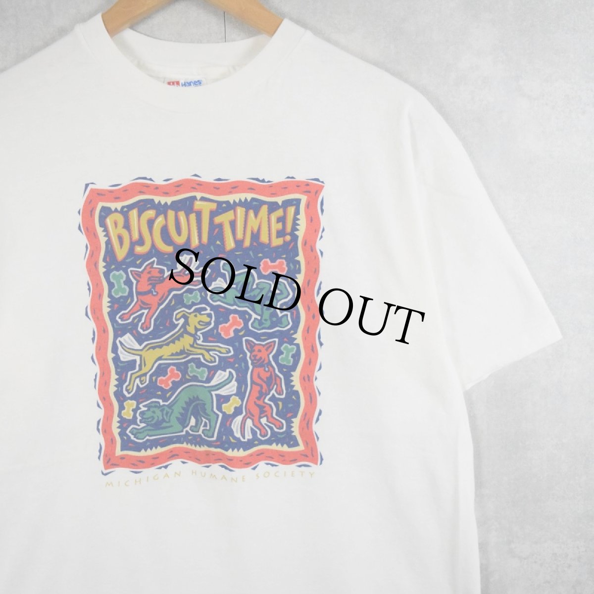 画像1: 90's MICHIGAN HUMANE SOCIETY USA製 "BISCUIT TIME" NPO団体イラストプリントTシャツ L (1)