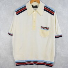 画像1: 70's JC Penney KOREA製 ボーダー柄 アクリルニットポロシャツ L (1)
