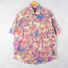 画像1: 90's LANDS' END USA製 花柄 コットンシャツ L (1)