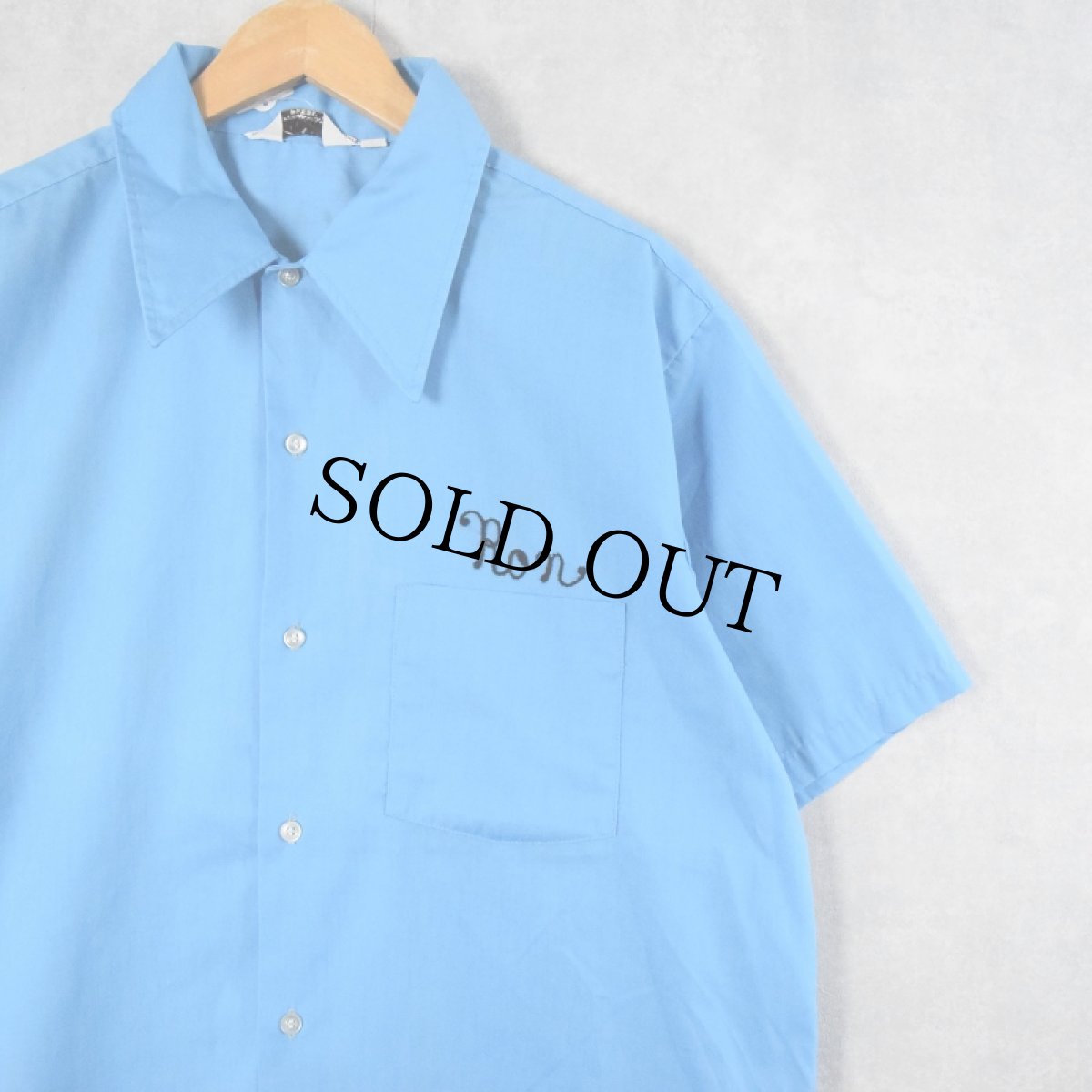 画像2: 70's LANE MATE USA製 "E.D.B.A. DIRECTOR" チェーン刺繍 フロッキープリント ボーリングシャツ L (2)