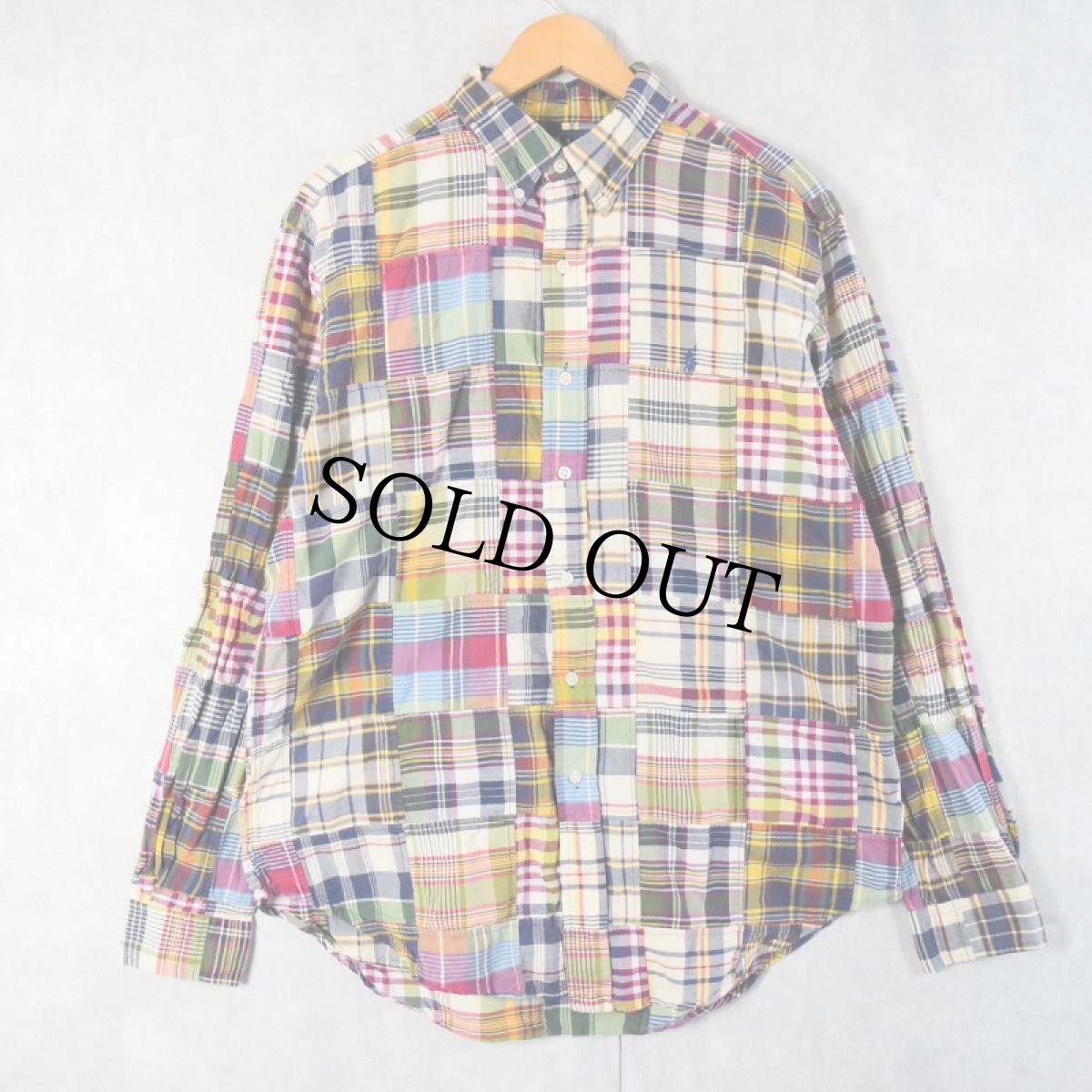画像1: Ralph Lauren "CLASSIC FIT" マドラスチェック柄 パッチワーク コットンボタンダウンシャツ L (1)