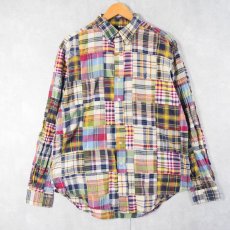 画像1: Ralph Lauren "CLASSIC FIT" マドラスチェック柄 パッチワーク コットンボタンダウンシャツ L (1)
