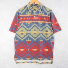 画像1: POLO Ralph Lauren ネイティブ柄 鹿の子ポロシャツ M (1)