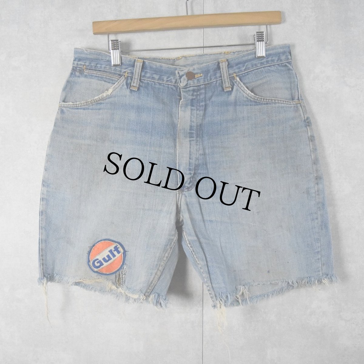 画像3: 70's Wrangler USA製 "Gulf" ワッペン付き カットオフデニムパンツ W33 (3)
