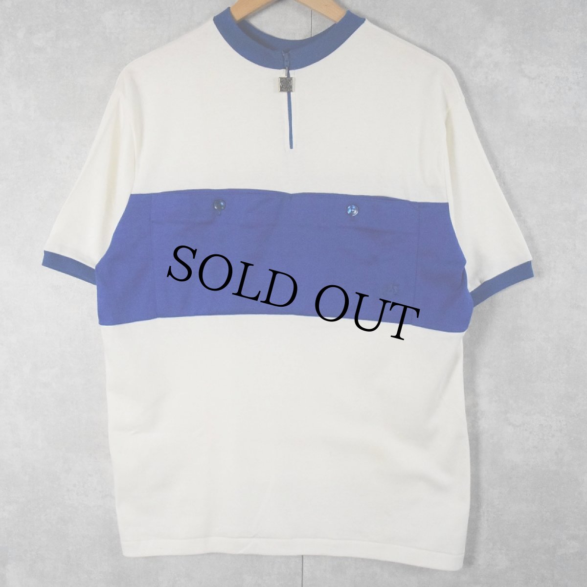 画像3: 70's HANG TEN ロゴ刺繍 切り替えデザイン サイクリングシャツ L (3)