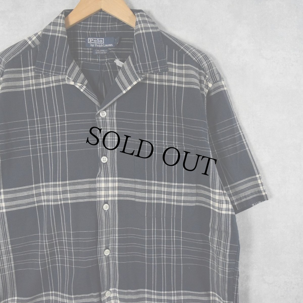 画像1: POLO Ralph Lauren "CALDWELL" チェック柄 ロゴ刺繍 コットンオープンカラーシャツ NAVY M (1)