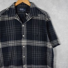 画像1: POLO Ralph Lauren "CALDWELL" チェック柄 ロゴ刺繍 コットンオープンカラーシャツ NAVY M (1)