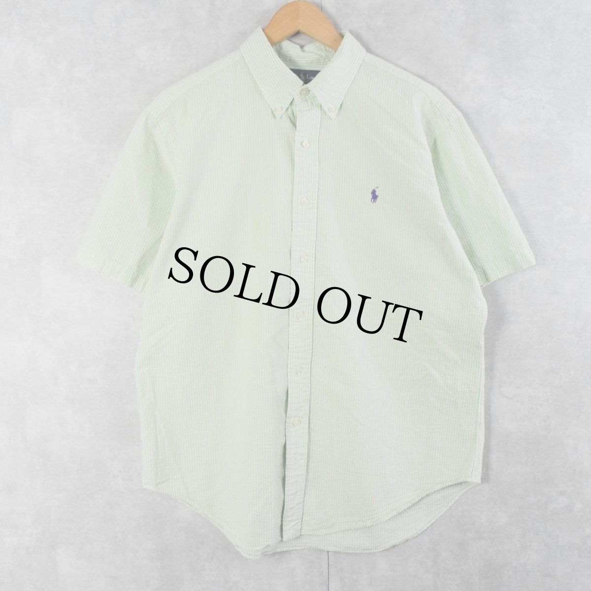 画像1: Ralph Lauren "CLASSI FIT" ストライプ柄 シアサッカーボタンダウンシャツ L (1)