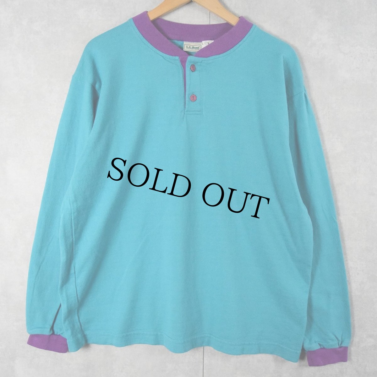 画像2: 90's L.L.Bean USA製 2トーン ヘンリーネックロンT L (2)