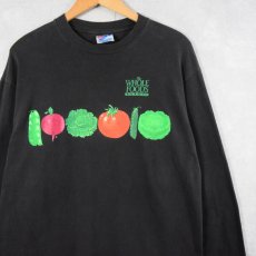画像1: 90's WHOLE FOODS USA製 スーパーマーケットプリントロンT BLACK L (1)