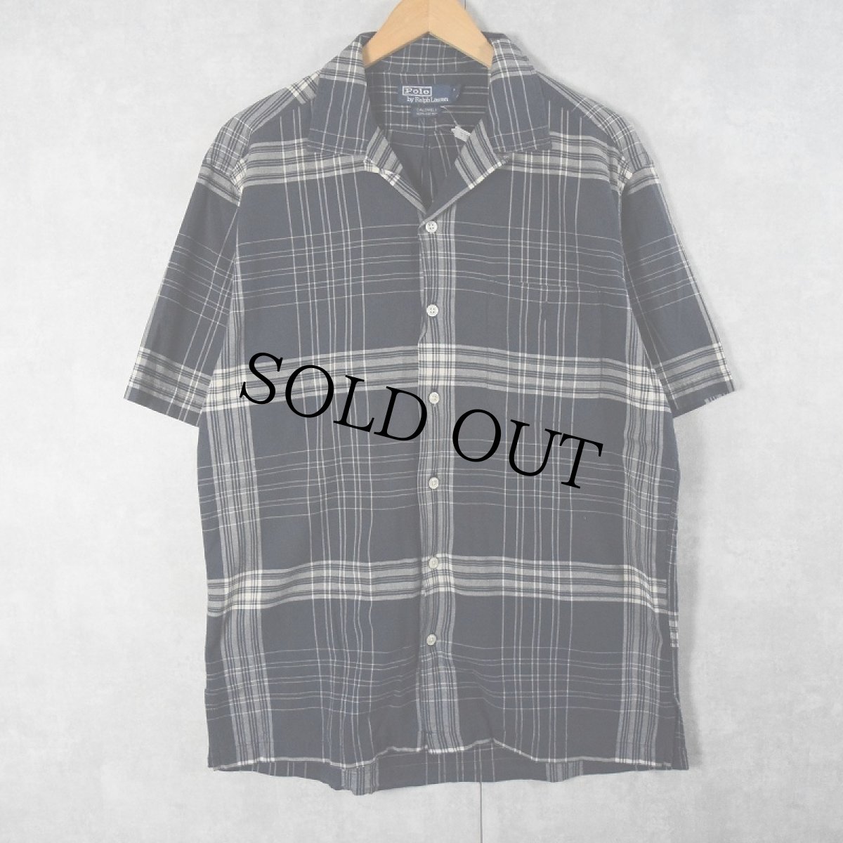 画像2: POLO Ralph Lauren "CALDWELL" チェック柄 ロゴ刺繍 コットンオープンカラーシャツ NAVY M (2)