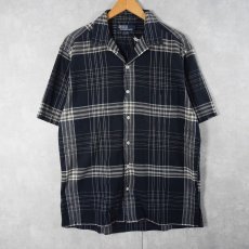 画像2: POLO Ralph Lauren "CALDWELL" チェック柄 ロゴ刺繍 コットンオープンカラーシャツ NAVY M (2)