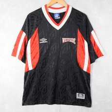 画像1: 90's UMBRO フロッキープリント Vネック ゲームシャツ L (1)