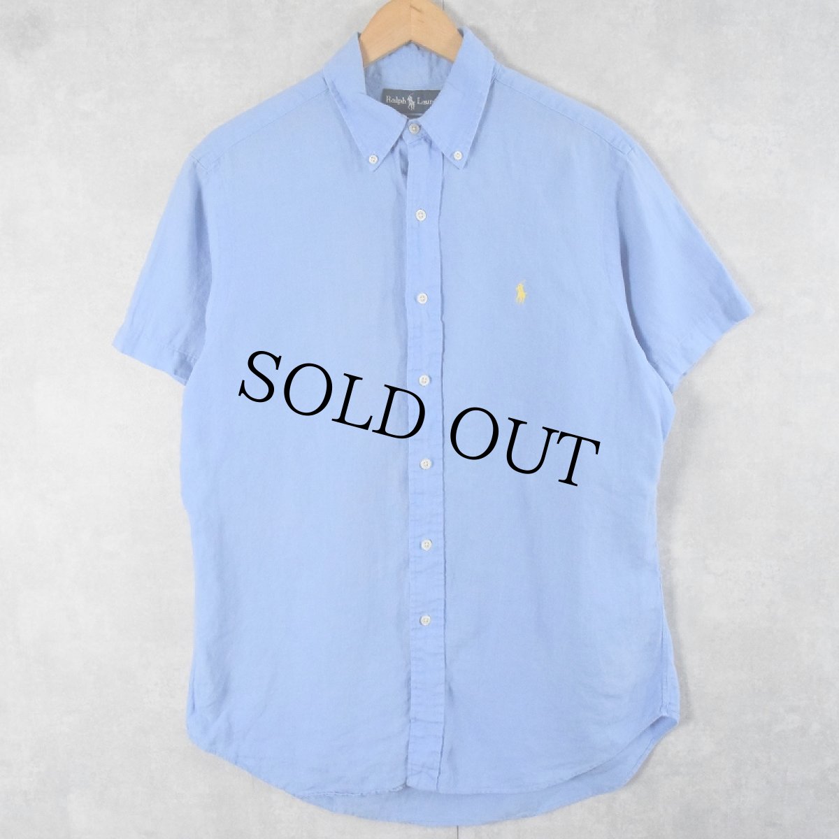画像1: Ralph Lauren "CLASSIC FIT" ロゴ刺繍 リネン ボタンダウンシャツ M (1)