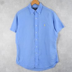 画像1: Ralph Lauren "CLASSIC FIT" ロゴ刺繍 リネン ボタンダウンシャツ M (1)