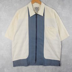 画像1: 90〜2000's INTRINSIC 2トーン切り替え フルジップ コットンシャツ L (1)