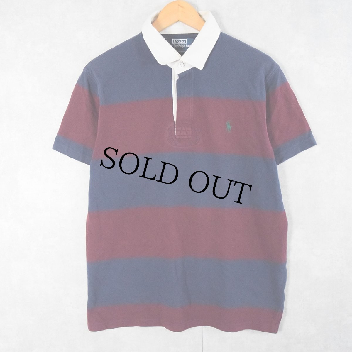 画像1: POLO Ralph Lauren ボーダー柄 ロゴ刺繍 ラガーシャツ L (1)