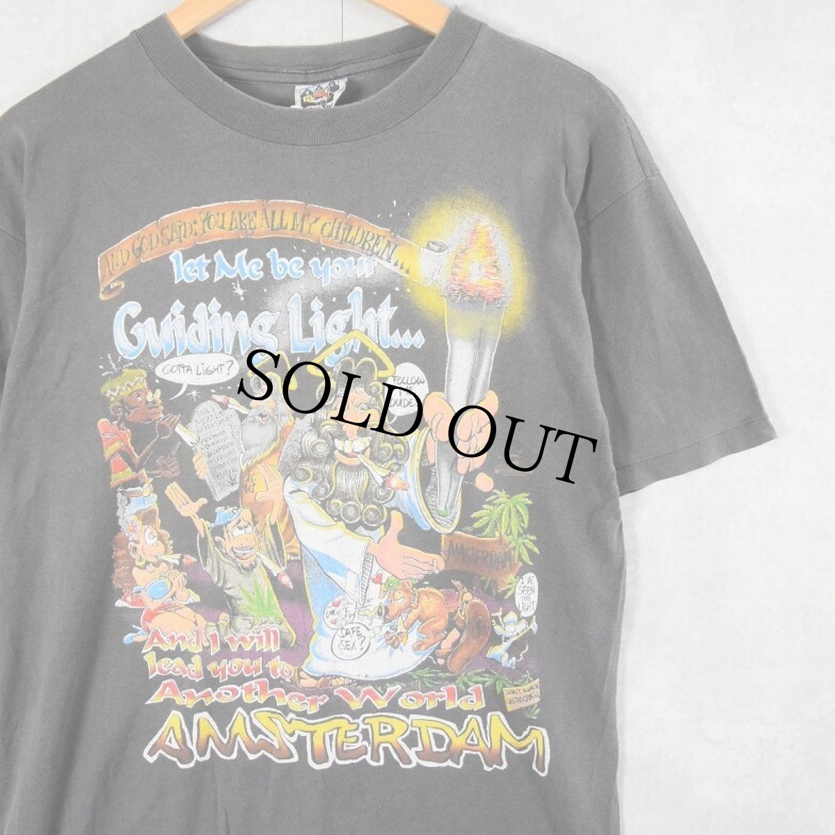画像1: 90's Fox Tees "AMSTERDAM" ガンジャプリントTシャツ M (1)