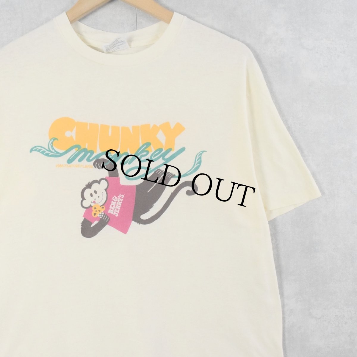画像1: 【SALE】 80's BEN&JERRY'S USA製 "CHUNKY monkey" 企業プリントTシャツ XL (1)