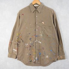 画像1: PERRY ELLIS チェック柄 ペンキペイント コットンシャツ M (1)