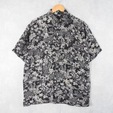 画像1: SILK ICON リゾート柄 シルクシャツ M (1)