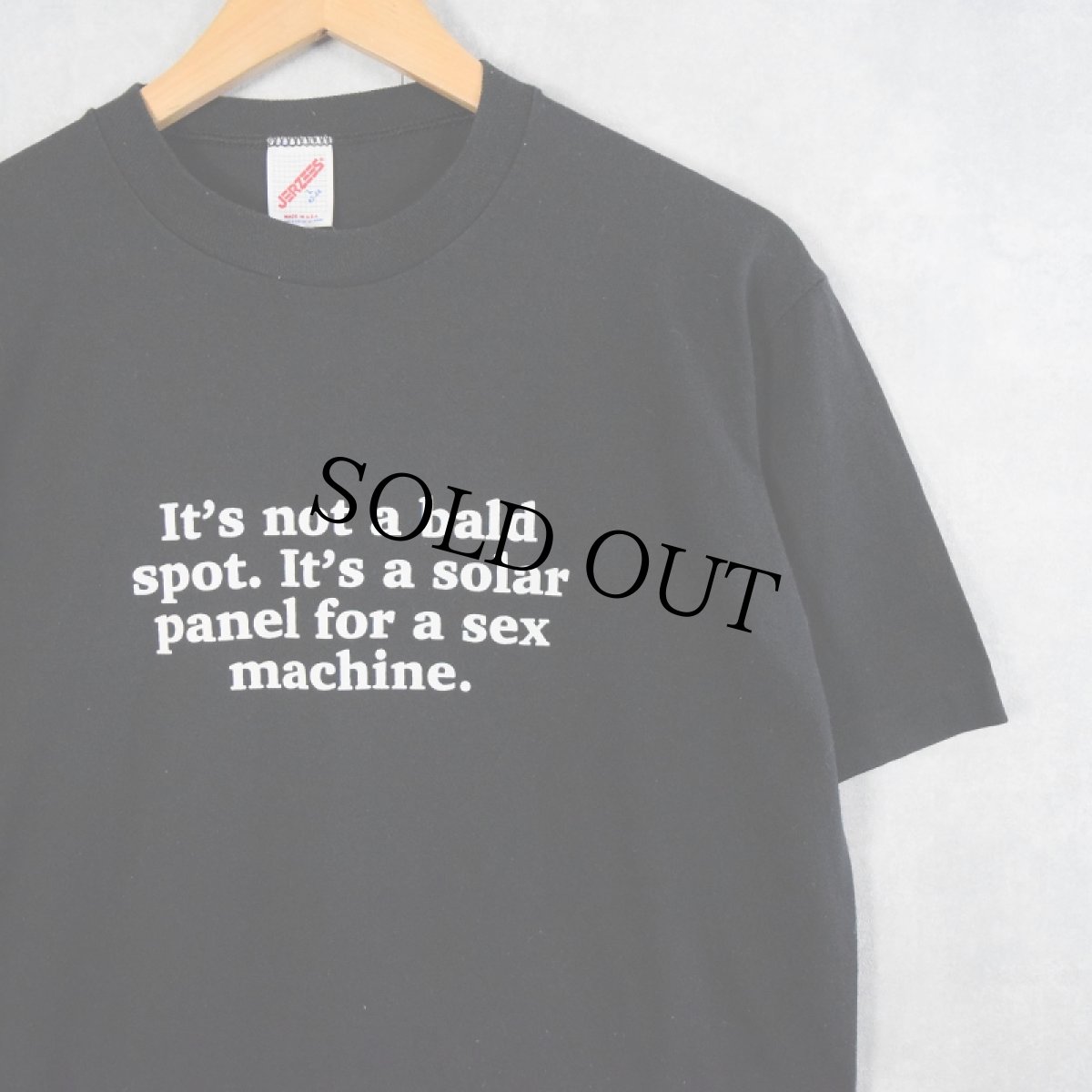 画像1: 90's USA製 "It's not a bald spot. It's a solar panel for a sex machine." メッセージプリントTシャツ L (1)