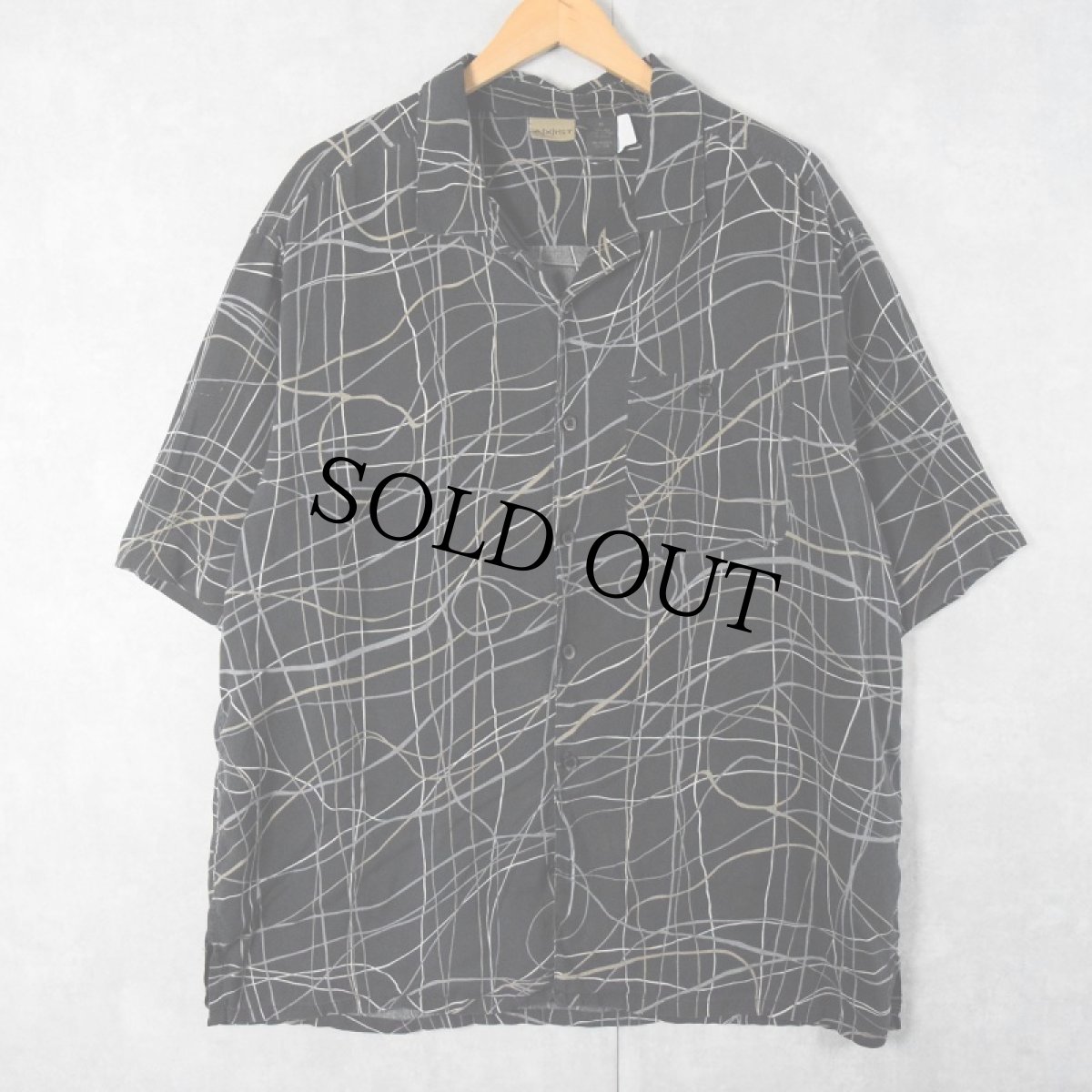 画像1: A[X]IST 総柄 シルク オープンカラーシャツ BLACK XL (1)