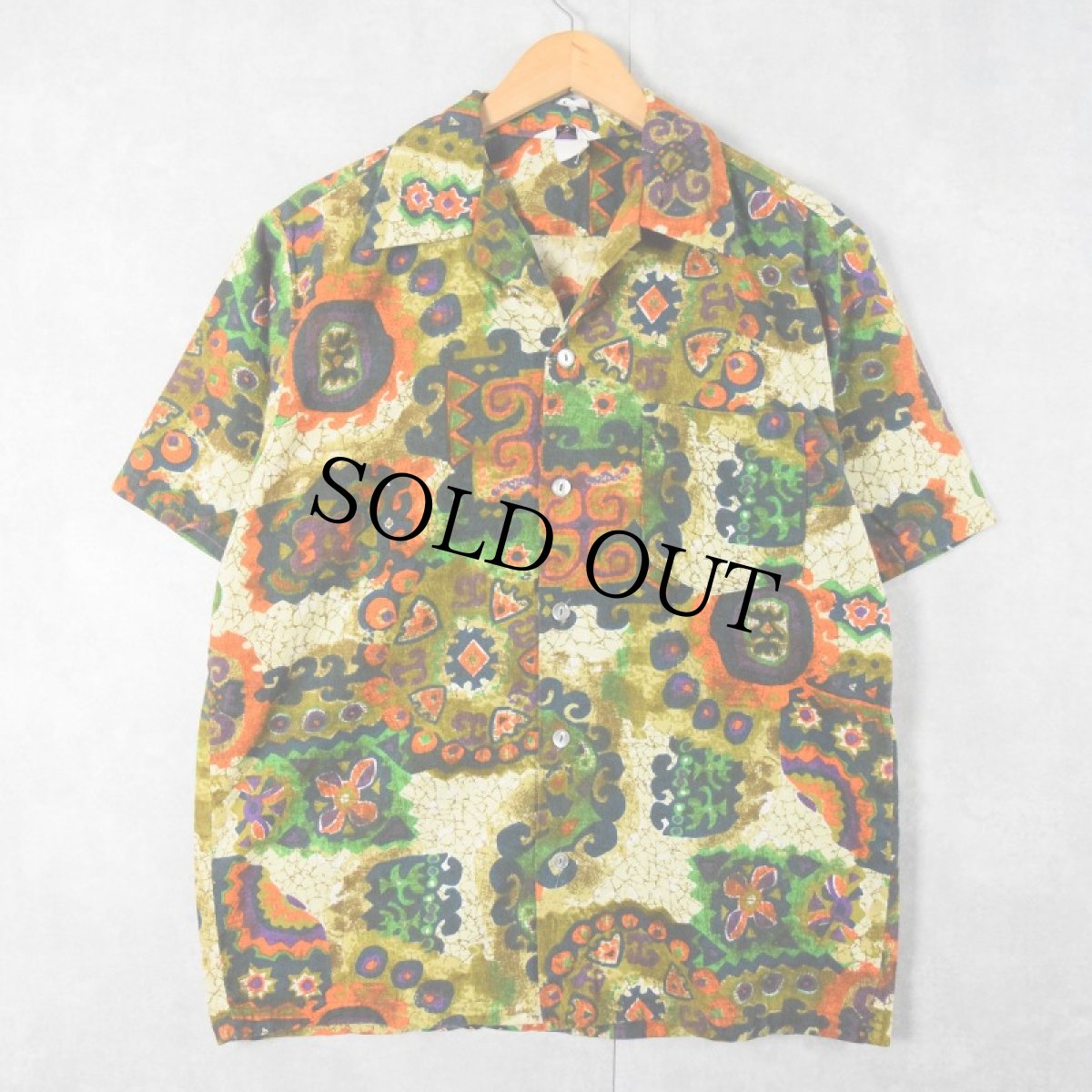 画像3: 70's エスニック柄 コットンハワイアンシャツ L (3)