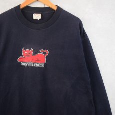 画像1: 90's TOY MACHINE CANADA製 "Devil Cat" スケートブランド プリントロンT NAVY XL (1)