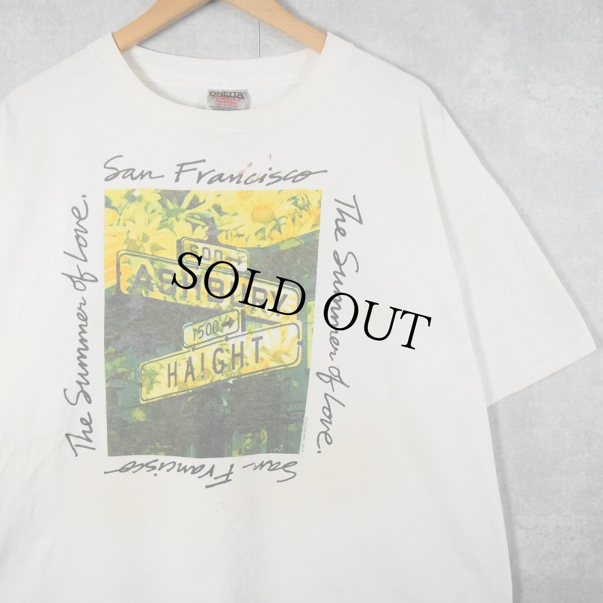 画像1: 90's "ASHBURY HAIGHT" 交差点イラスト 向日葵プリントTシャツ XL (1)